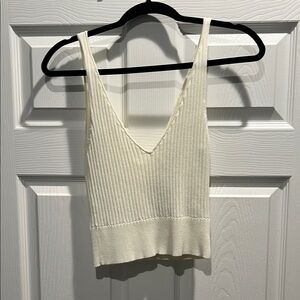 Line & Dot Cream Ribbed Crop Tank Top